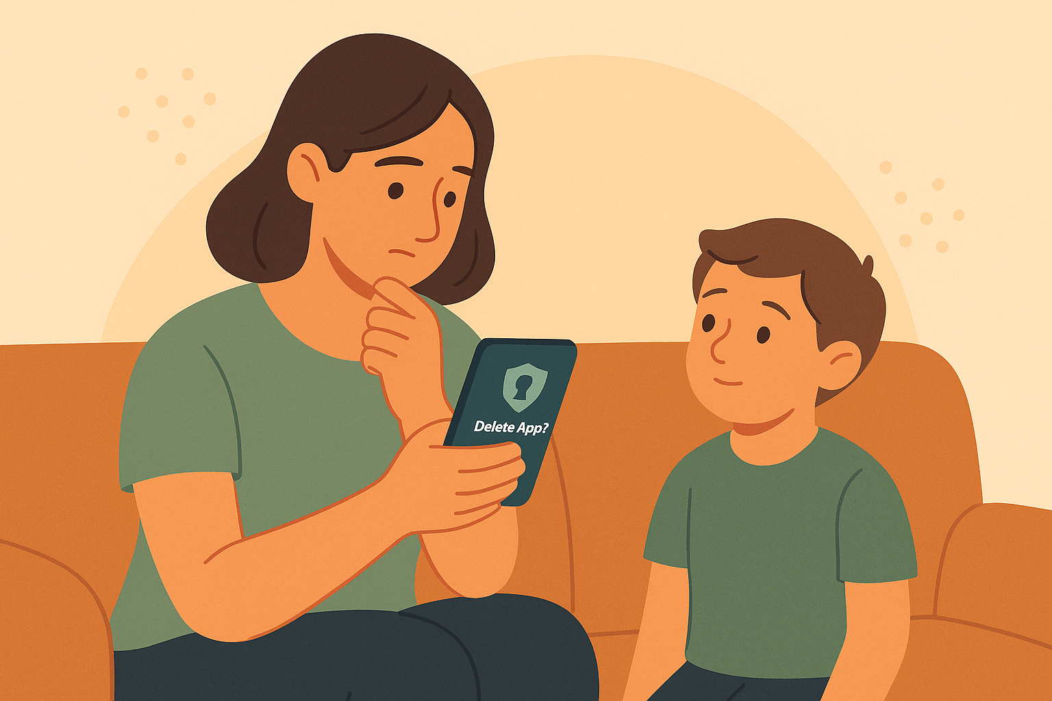 Mother deleting an app with their child