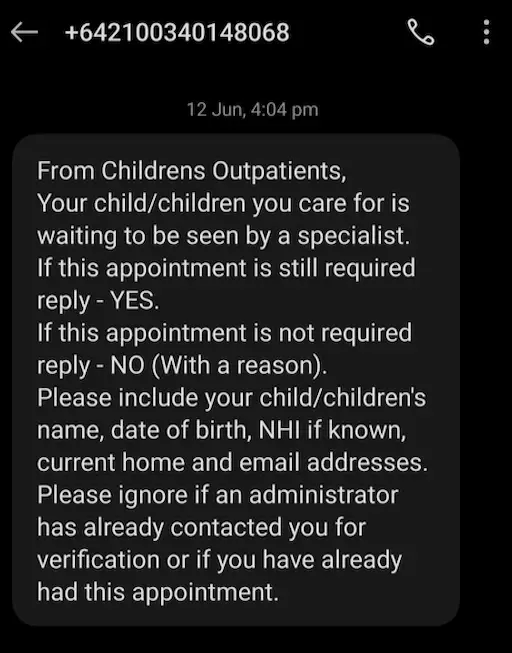 Example offical text message