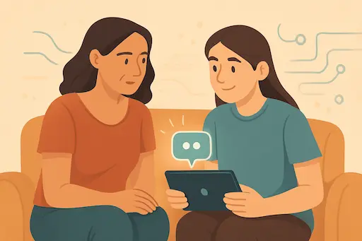 Mother and daughter investigating AI